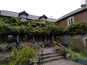 Outside the restaurant (November 2023) at Honey Cafe in Brecon