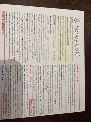May ‘26 | menu  at Honey Cafe in Brecon
