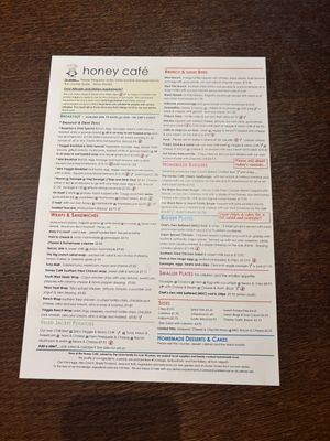 May ‘26 | menu  at Honey Cafe in Brecon