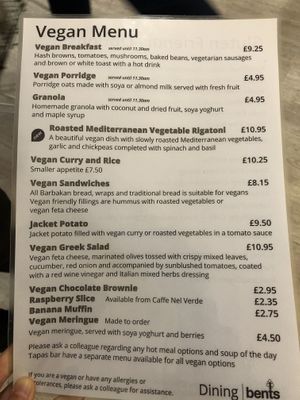 The menu!  at Bents Garden and Home in Warrington
