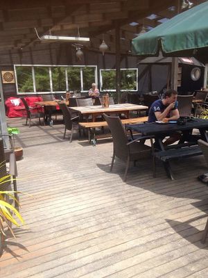 Sun filled large deck. 

Pets welcome  at Dark Star Ale House & Cafe in Diamond Harbour