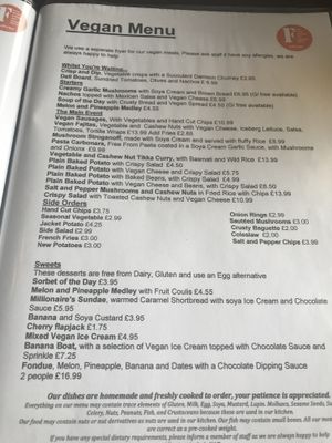 The vegan menu  at Rusland Pool Hotel in Ulverston