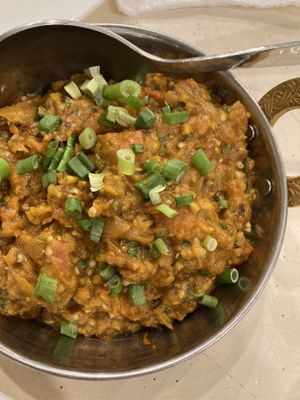 Baigan bhartha with requested low oil. Does not come with rice or bread  at Mr Naan & Mrs Idly in Kuala Lumpur