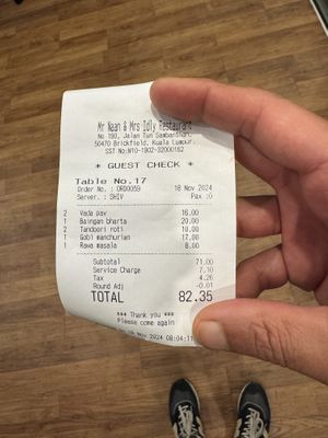 Receipt   at Mr Naan & Mrs Idly in Kuala Lumpur