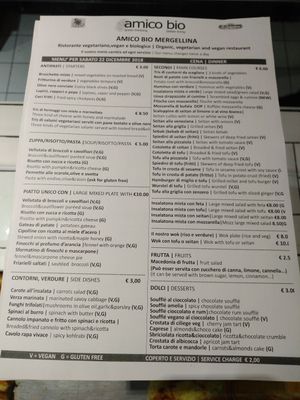 Food Menu at Amico Bio Mergellina in Naples