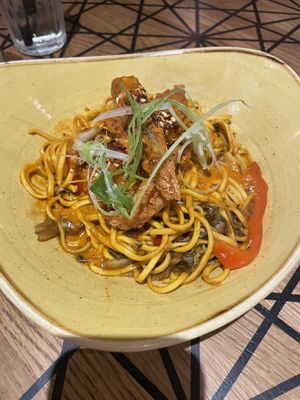 Katsu with noodles and quorn  at LGW - Giraffe - ST in Horley