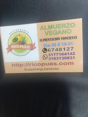 Business card at Rico Pues in Bucaramanga
