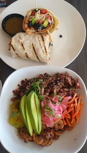 Burrito & Impossible bowl at Heirloom Craft Kitchen in Indio
