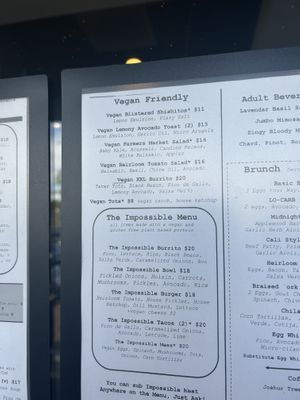 Vegan menu options  at Heirloom Craft Kitchen in Indio
