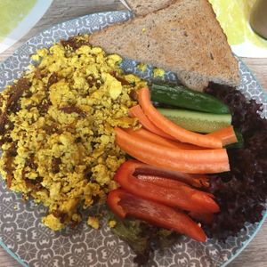 Scrambled tofu but curly carrots  at Lemon Tree in Kielce