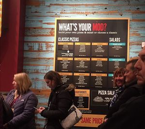 Interior, menu at Mod Pizza in Greenfield