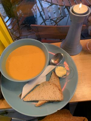 Sweet potato soup  at Kafe Chaos in Bergen