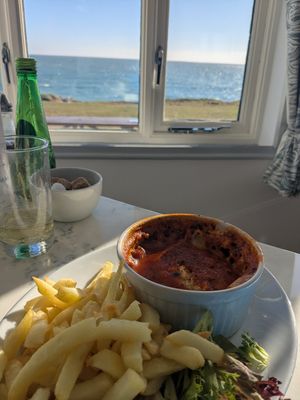 Vegan lasagna at Lobster Pot in Portland