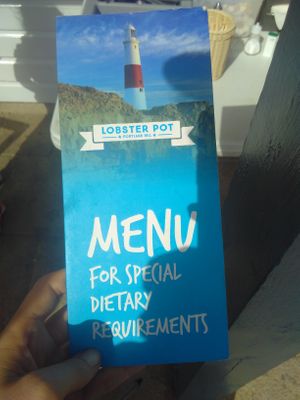 Menu for special dietary requirements at Lobster Pot in Portland