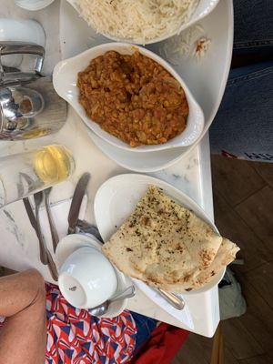 Lentil curry and vegan naan bread  at Lobster Pot in Portland