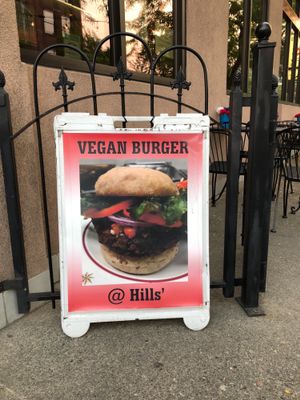 Proudly promoting a vegan menu item! at Hills' in Spokane