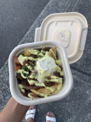 Vegan nachos with vegan feta. Reg size at Soulfood Cafe & Grocer in Woy Woy