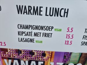 vegan options are clearly labeled on menu at Plein 4 in Eindhoven