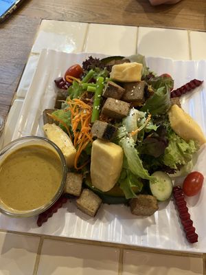 Vegan fish tofu salad  at Ohkajhu Organic Restaurant in Bangkok
