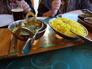 spinach with curry rice - delicious!  at Kitchens Of India in Bremen