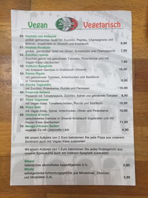 vegan/vegetarian menu at Diana in Cologne