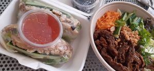 Seitan salad and springrolls at Banhs & Coffee in Leeuwarden