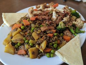 Carribean & Jerk Tofu Plate at M&Js Eatery in Bedford