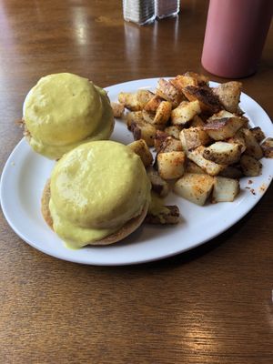 Eggs benny with dairy-free hollandaise sauce— they’ll do these with tofu “eggs” too to be fully vegan  at M&Js Eatery in Bedford