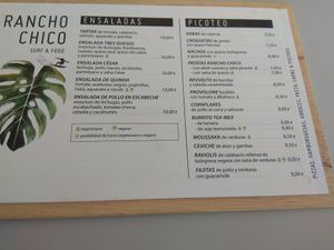 Menu at Rancho Chico in Suances