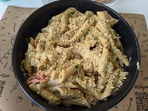 Seitan pesto pasta at Rubik's Superfood & Coffee in Patras
