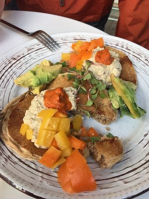 Vegan red pesto pancakes   at Rubik's Superfood & Coffee in Patras