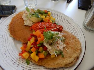 Red Pesto Vegan Pancakes at Rubik's Superfood & Coffee in Patras