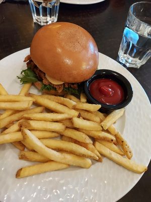 Vegan burger and fries at Bastion Bistro in Helsinki