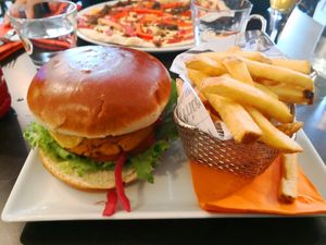 Burger and pizza at Bastion Bistro in Helsinki