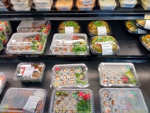 Vegan sushi, taco salad, poke bowl, walnut taco meat, sour cream, nut cheeses at Food and Thought in Naples