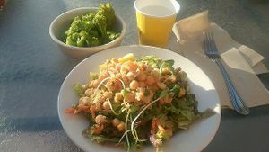 Chickpea and sprout salad. Plus broccoli which was their vegetable of the day. at Food and Thought in Naples