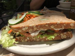 Vegan “Yamoli” Sandwich: Yam, Cashew Cheese, & Veggies  at Food and Thought in Naples