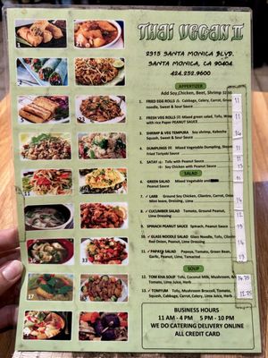 Menu  at Thai East Wind in Santa Monica