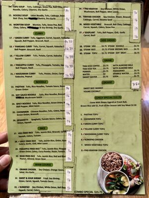 Menu  at Thai East Wind in Santa Monica