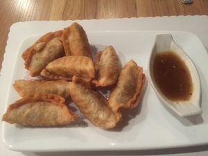 Fried mixed vegetable dumplings in mildly spicy terriyaki sauce at Thai East Wind in Santa Monica
