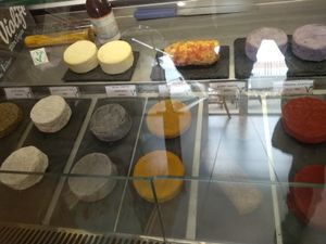 home-made vegan cheese variations at Pasteleria Serra in Gandia