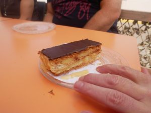 Cream and chocolate pastry at Pasteleria Serra in Gandia