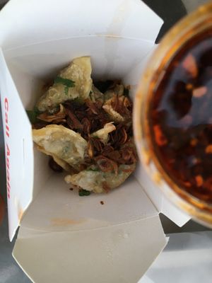 vegan spicy dumplings 
            $9.75 at Delish in Temecula