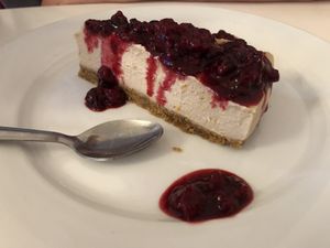 Cheesecake with berry topping  at Antonio's Kitchen in East London