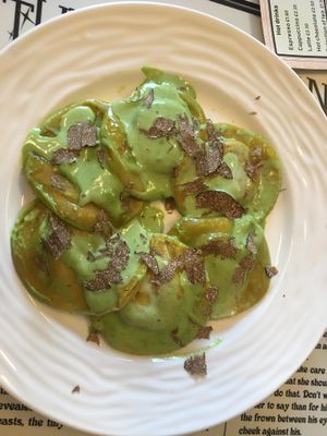Jerusalem artichoke and truffle ravioli at Antonio's Kitchen in East London