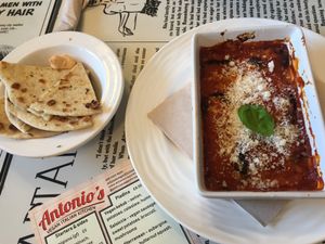 Parmigiana and rosemary piadina bread   at Antonio's Kitchen in East London