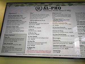Menu at Al Pho in Santa Maria
