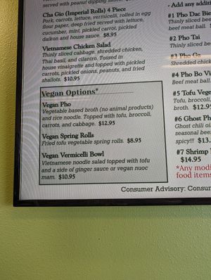 Vegan menu at Al Pho in Santa Maria