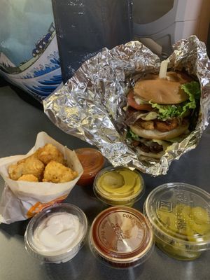 Hard to capture the size of the double decker!  at Next Level Burger - Potrero Hill in San Francisco