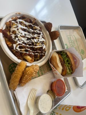 Loaded fries, beyond cheese burger, fishless fillets & chickn dippers   at Next Level Burger - Potrero Hill in San Francisco